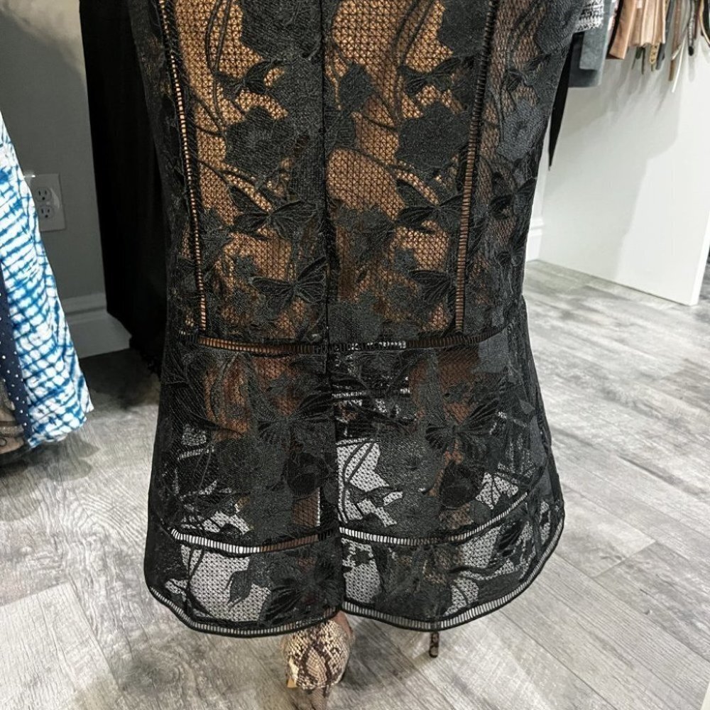 Marchesa Notte Black Guipure Lace Trumpet Midi Dress $895 - Picture 11 of 14